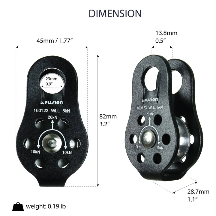 Nuro Tactical Fixed Pulley – 20KN Compact Aluminum Pulley for Military & Climbing Use FUSION CLIMBING
