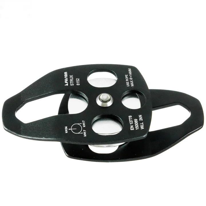 Rescue Double Pulley – 34KN Aluminum Side Swing, Black for Climbing & Rigging FUSION CLIMBING