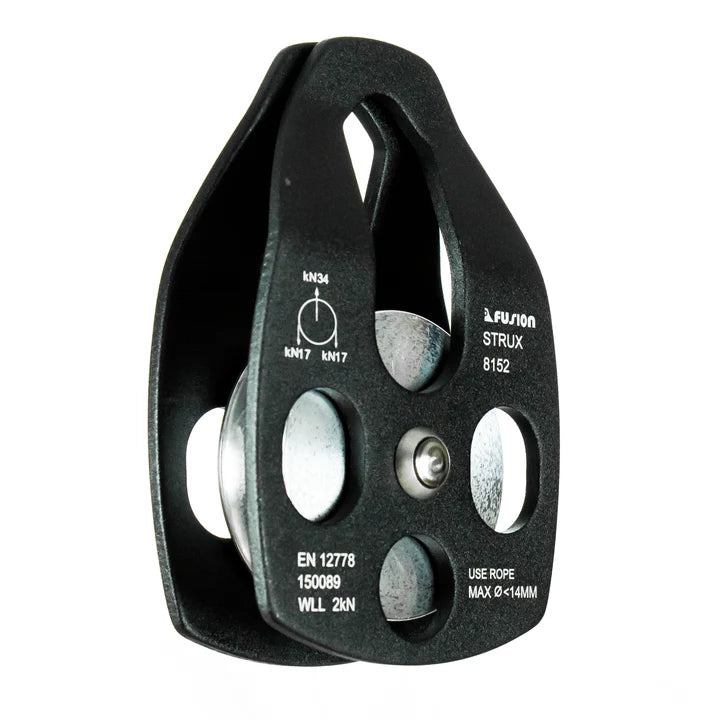 Rescue Double Pulley – 34KN Aluminum Side Swing, Black for Climbing & Rigging FUSION CLIMBING