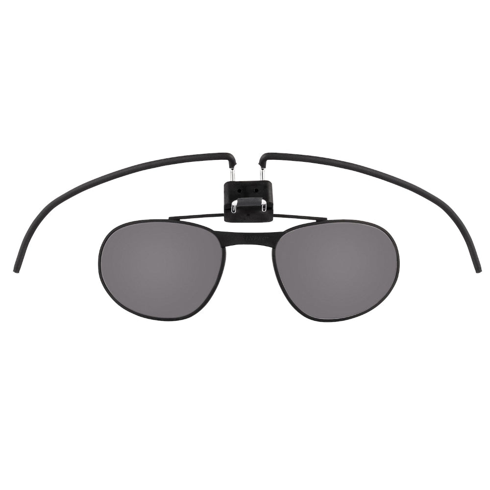 MIRA Vision Spectacle Kit grey tinted lens installed on CM-7M gas mask front view