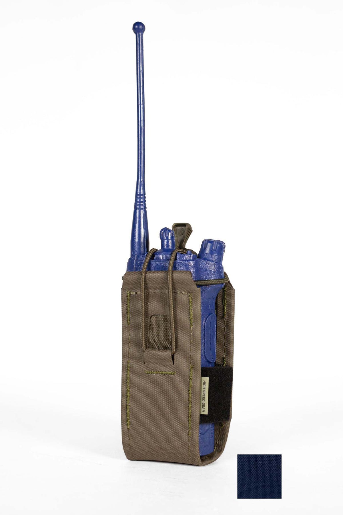High Speed Gear GEN 2 Large Radio TACO, model shown in Coyote Brown with LE Blue fabric swatch; supplied color is LE Blue