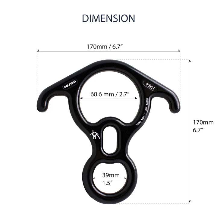 Kura 8 Aluminum Descender - Black FUSION CLIMBING
