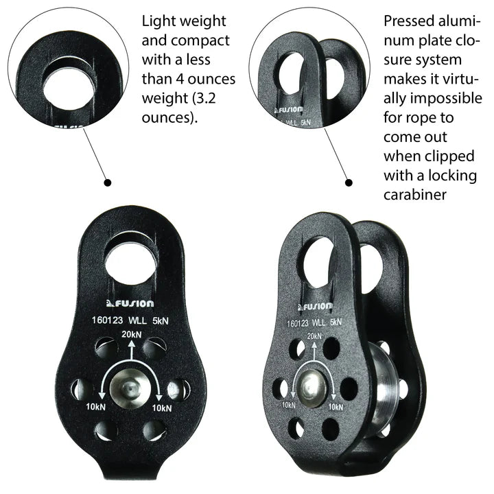 Nuro Tactical Fixed Pulley – 20KN Compact Aluminum Pulley for Military & Climbing Use FUSION CLIMBING
