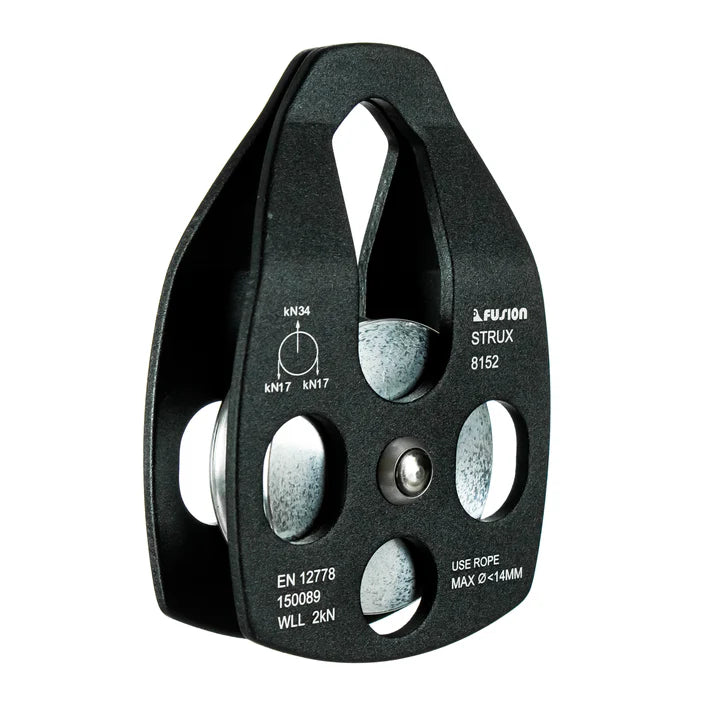 Rescue Double Pulley – 34KN Aluminum Side Swing, Black for Climbing & Rigging FUSION CLIMBING