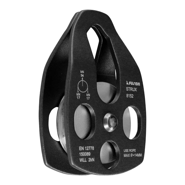 Rescue Double Pulley – 34KN Aluminum Side Swing, Black for Climbing & Rigging FUSION CLIMBING