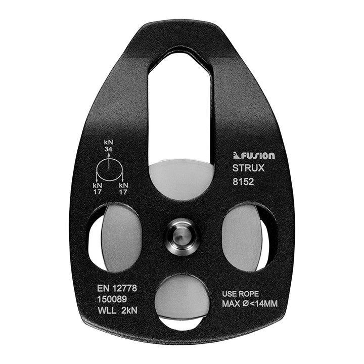 Rescue Double Pulley – 34KN Aluminum Side Swing, Black for Climbing & Rigging FUSION CLIMBING