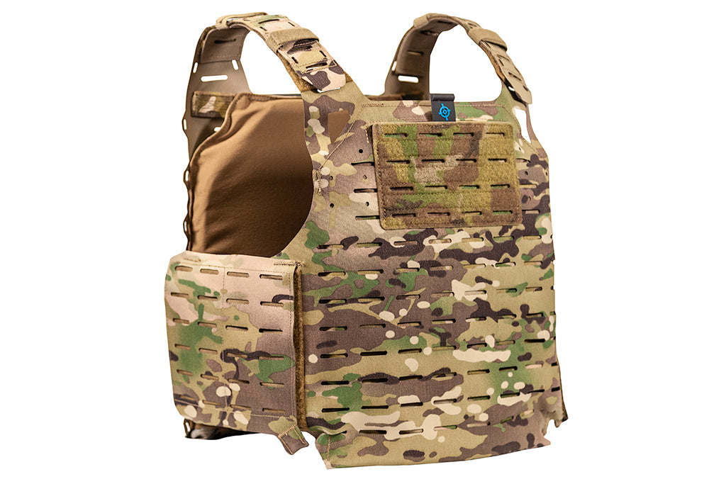 Blue Force Gear PLATEminus 6 Multicam plate carrier, angled view