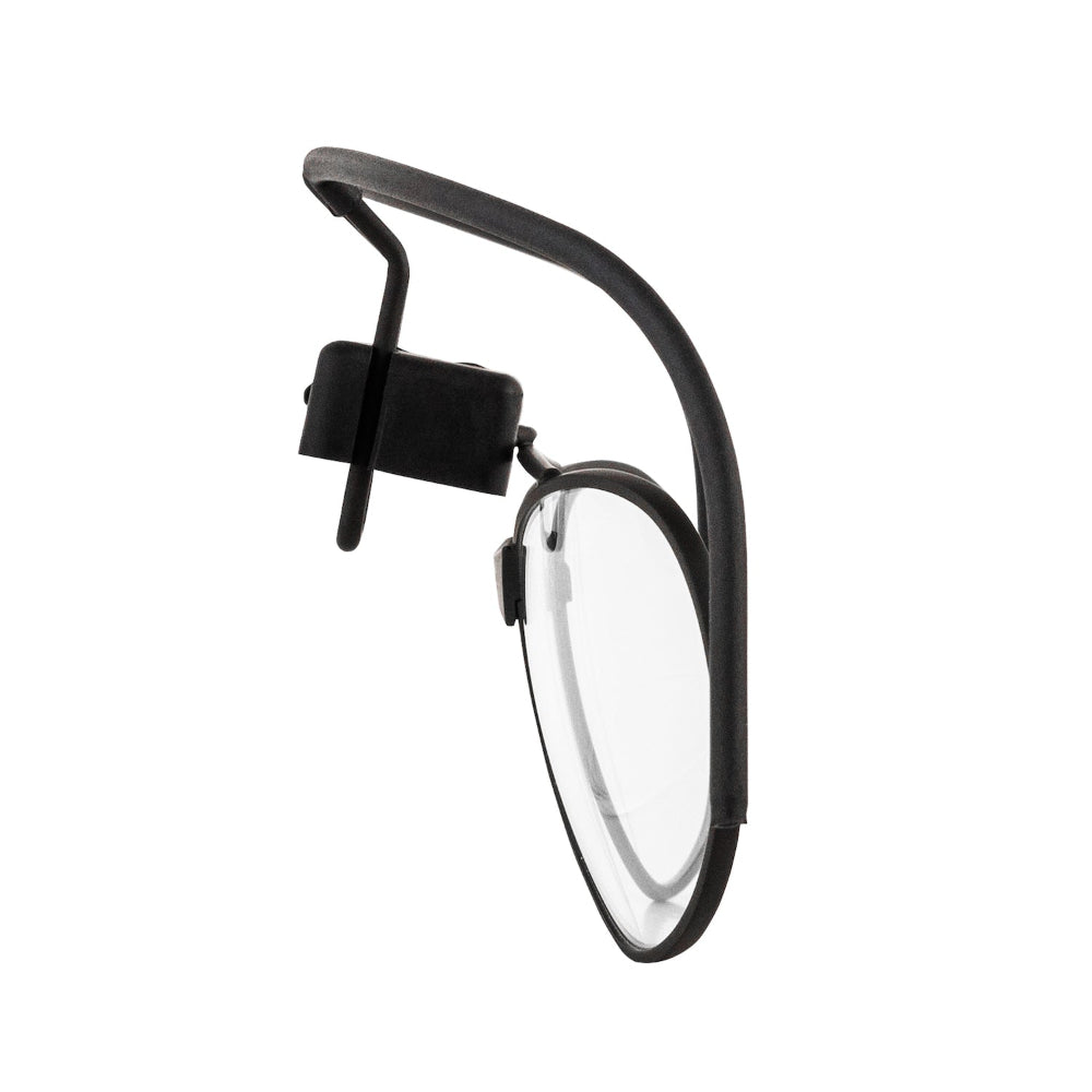 MIRA Vision Spectacle Kit clear lens installed on CM-6M gas mask side view