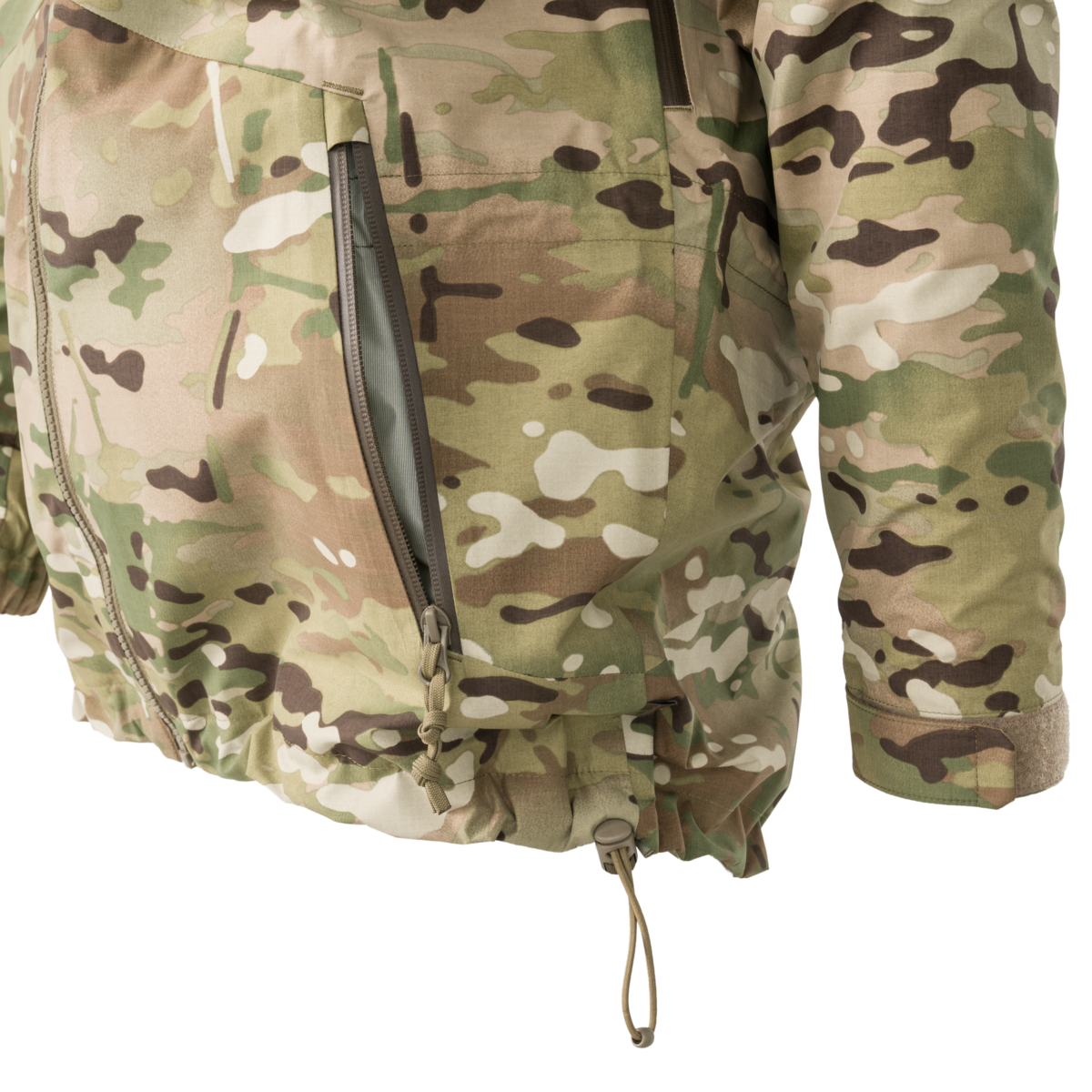 Direct Action Vanguard Over-Shell Jacket MultiCam – front pass-through pocket and lower hem detail