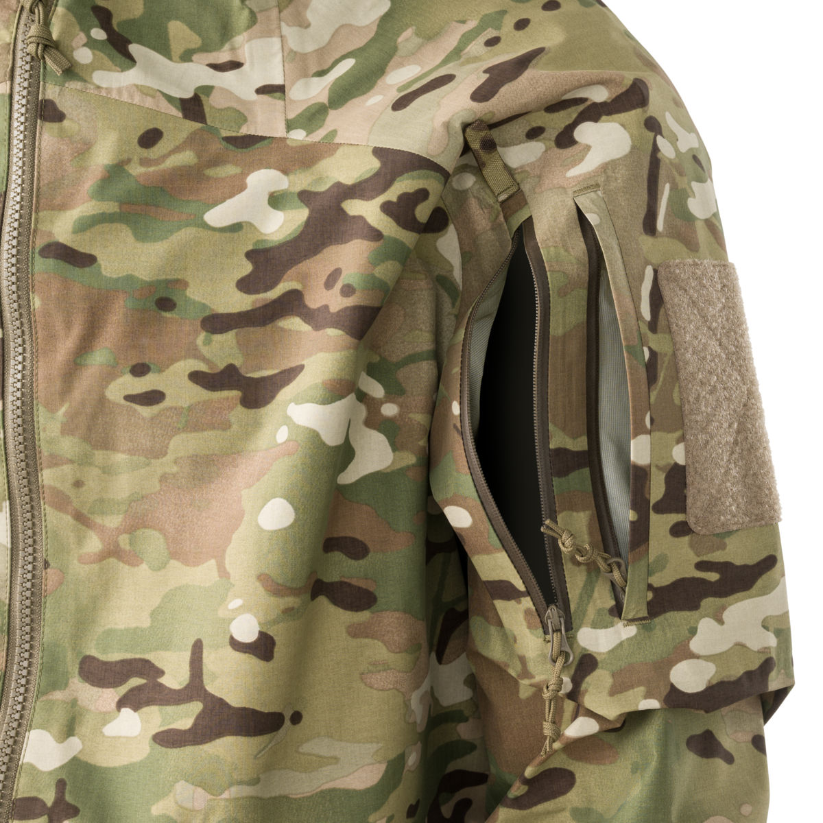 Direct Action Vanguard Over-Shell Jacket MultiCam – upper sleeve pocket and loop panel detail
