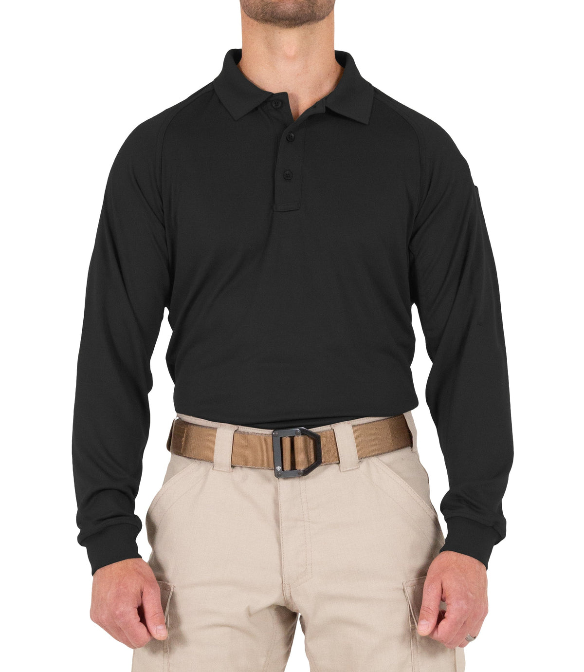 First Tactical Men's Performance Long Sleeve Polo in Black