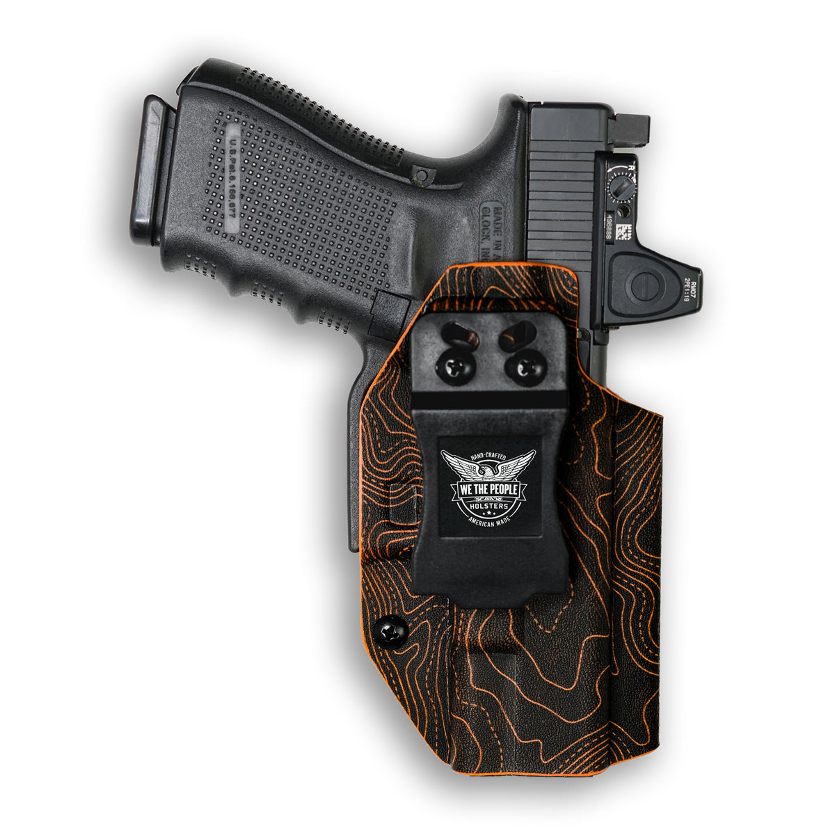 Smith & Wesson M&P Shield Plus Red Dot Optic Cut IWB Holster – Orange Topographic Map / Right