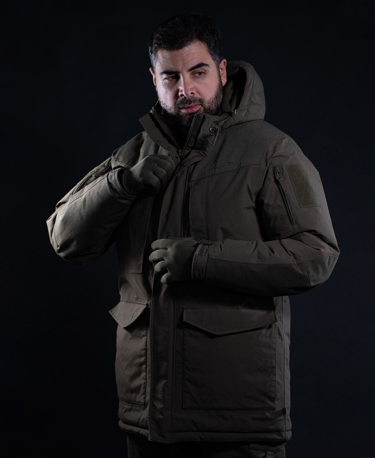 Pentagon HCP V2.0 parka in RAL 7013 worn, front view