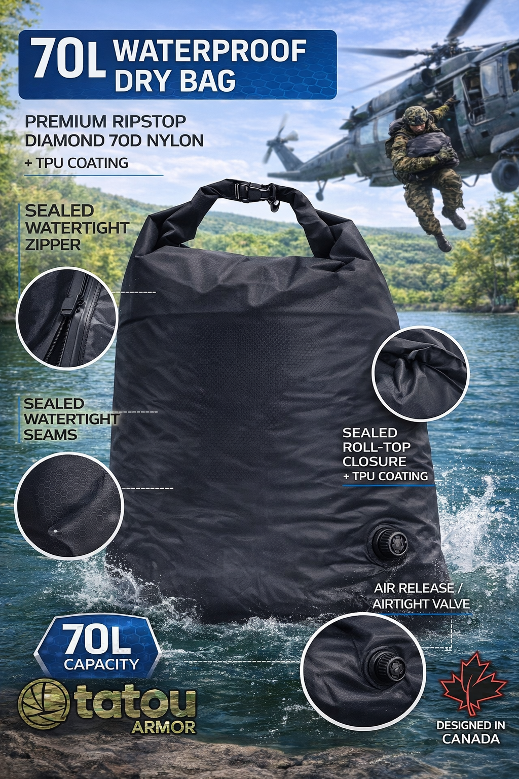 Tatou Armor – 70L Tactical Waterproof Dry Bag