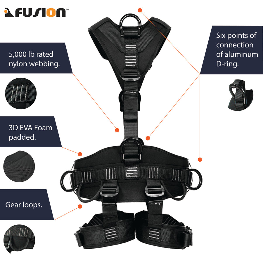 603 Fusion Tactical Multi-Mission Rescue & Tower Harness  Flat-Foam, Black, Detachable FairD Canada