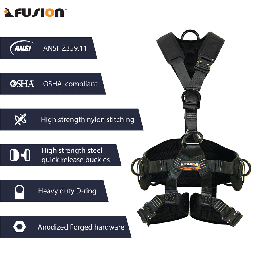 603 Fusion Tactical Multi-Mission Rescue & Tower Harness  Flat-Foam, Black, Detachable FairD Canada