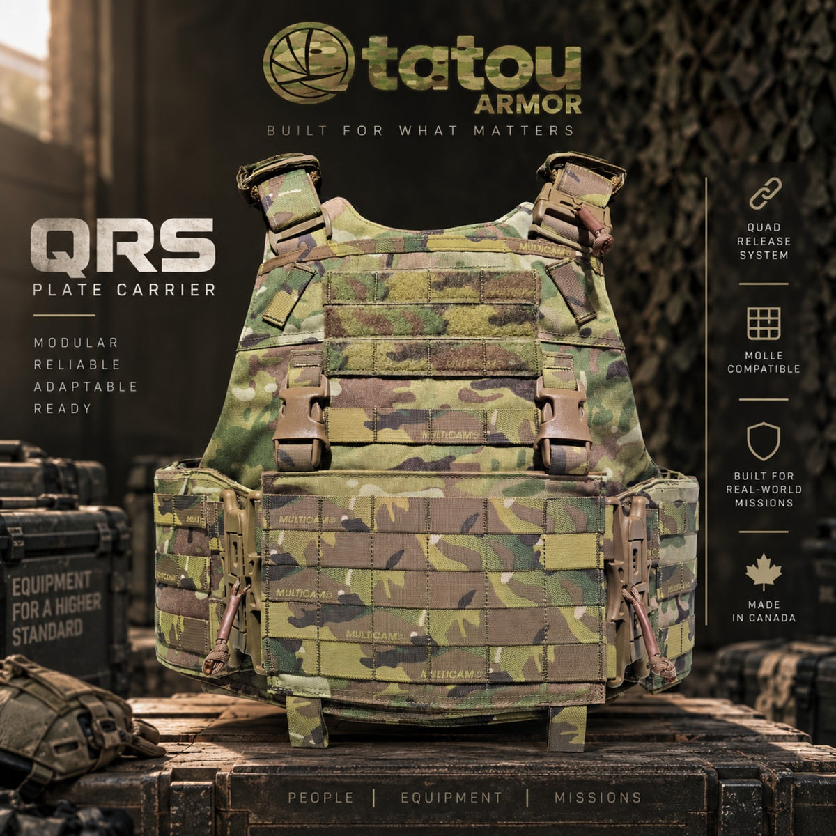 Tatou Armor QRS Plate Carrier in coyote brown studio view